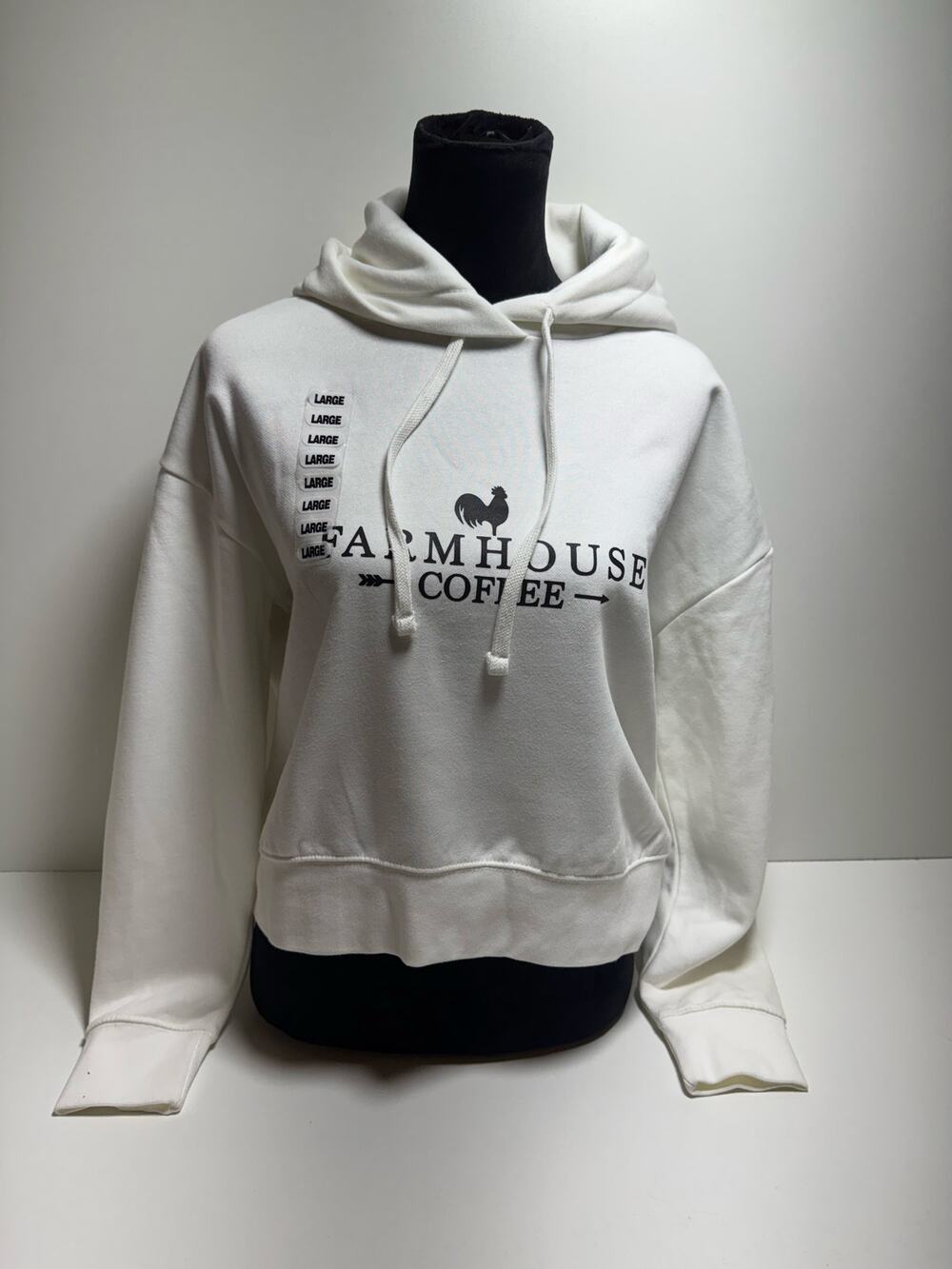District V.I.T. Soft Fleece Hoodie Sz L Farmhouse Coffee White Pullover New